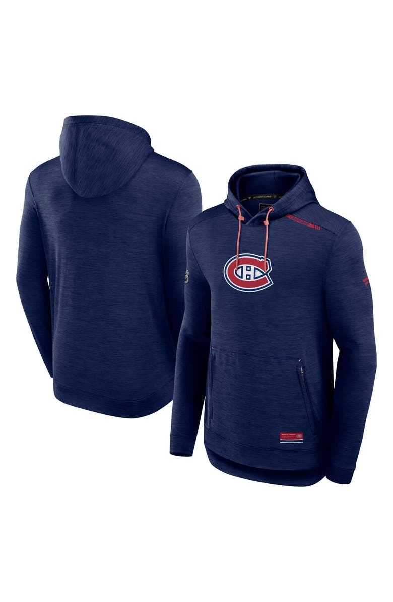 FANATICS Men's Fanatics Heather Navy Montreal Canadiens Authentic Pro Tech Pullover Hoodie, Main, color, 