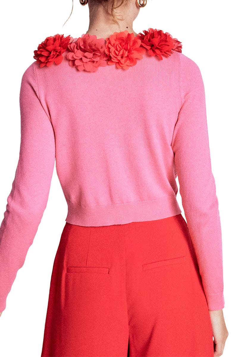 Boden Flower Embellished Crop Cardigan, Alternate, color, Pink Ribbon