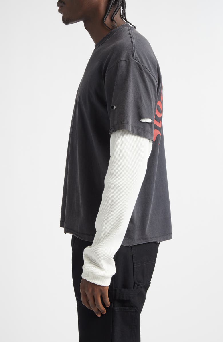 STOCKHOLM SURFBOARD CLUB Box Fit Distressed Layered Recycled Cotton T-Shirt, Alternate, color, Black