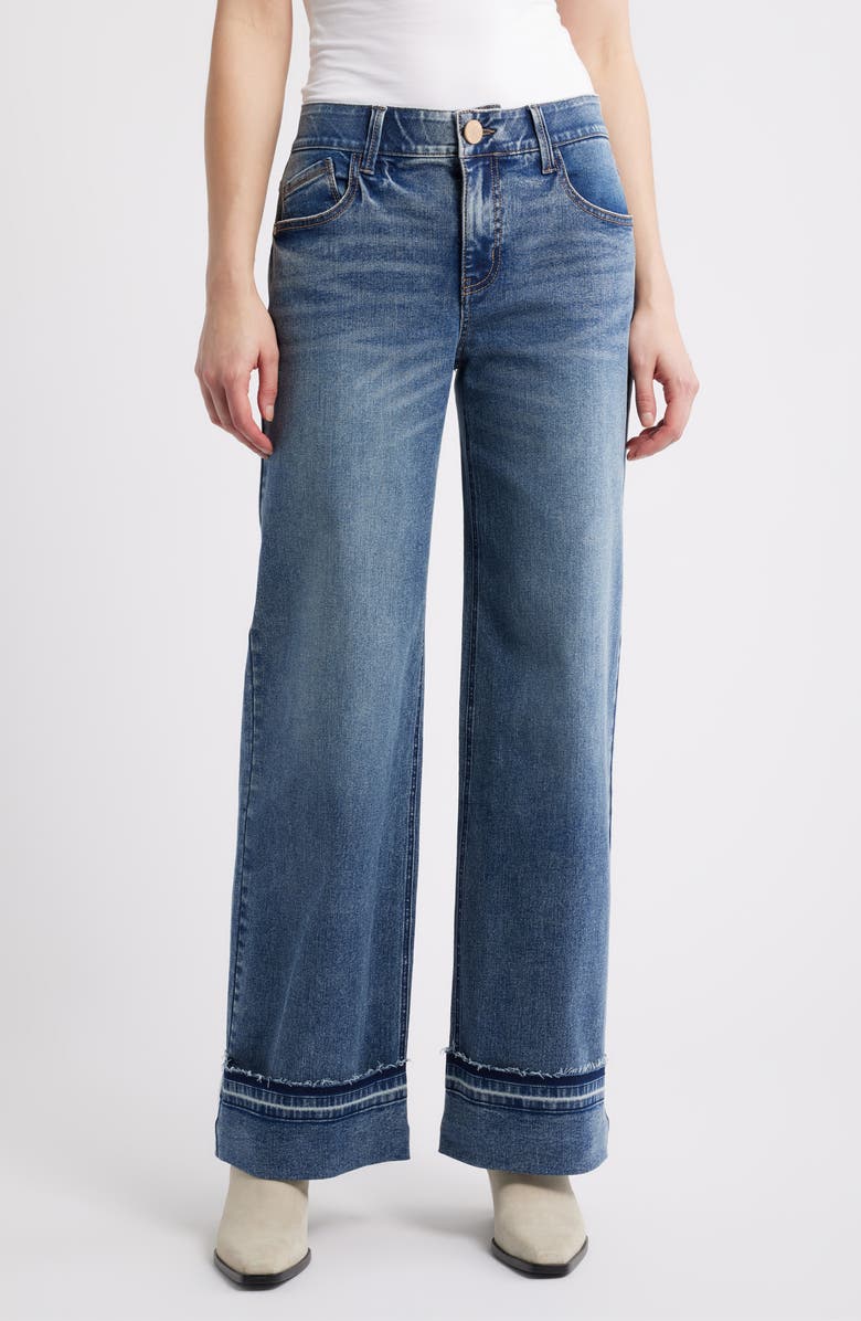 Wit & Wisdom Sam High Waist Reversed Released Hem Wide Leg Jeans, Main, color, Mid Blue Artisanal