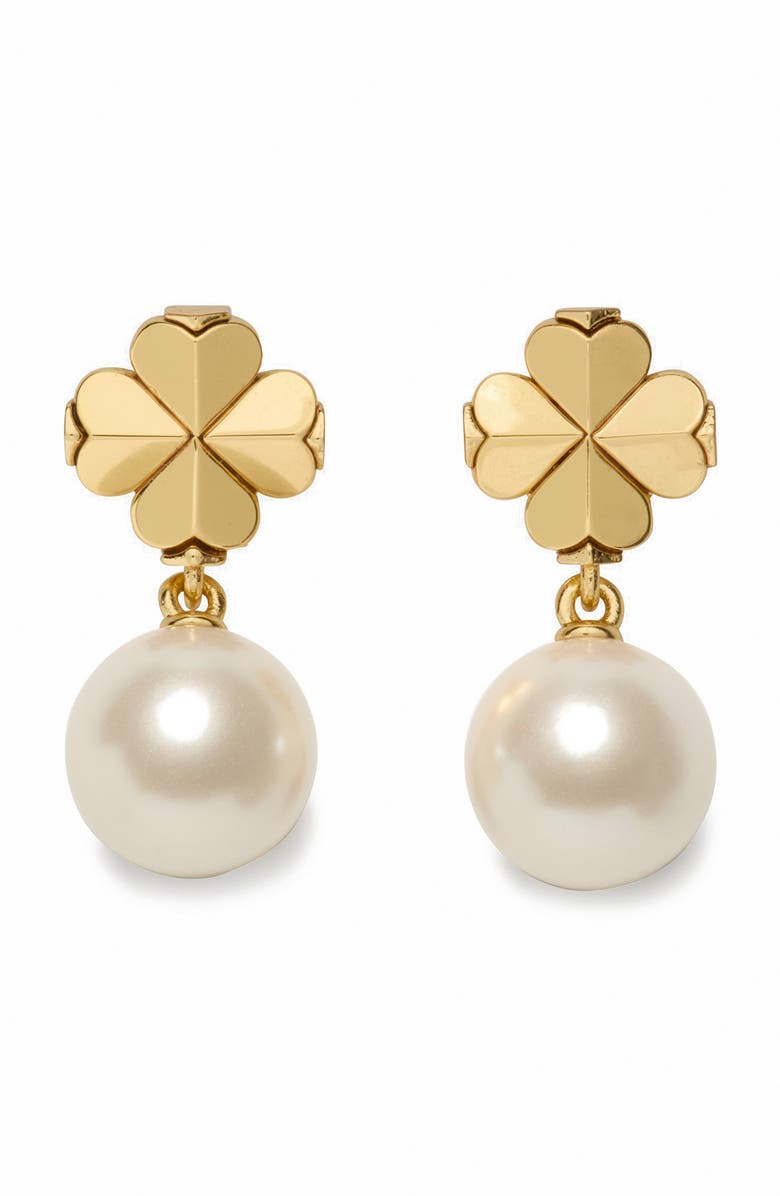 Kate Spade New York spade flower faux pearl drop earrings, Main, color, White Gold.