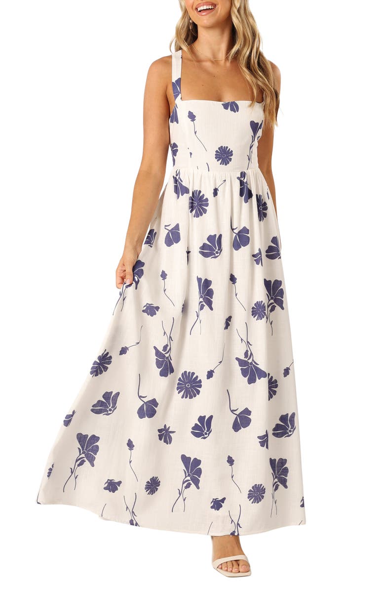 Petal & Pup Hazel Floral Print Maxi Sundress, Main, color, Navy Floral