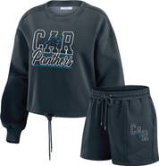 WEAR by Erin Andrews Women's WEAR by Erin Andrews Black Carolina Panthers Washed Fleece Long Sleeve T-Shirt & Shorts Lounge Set