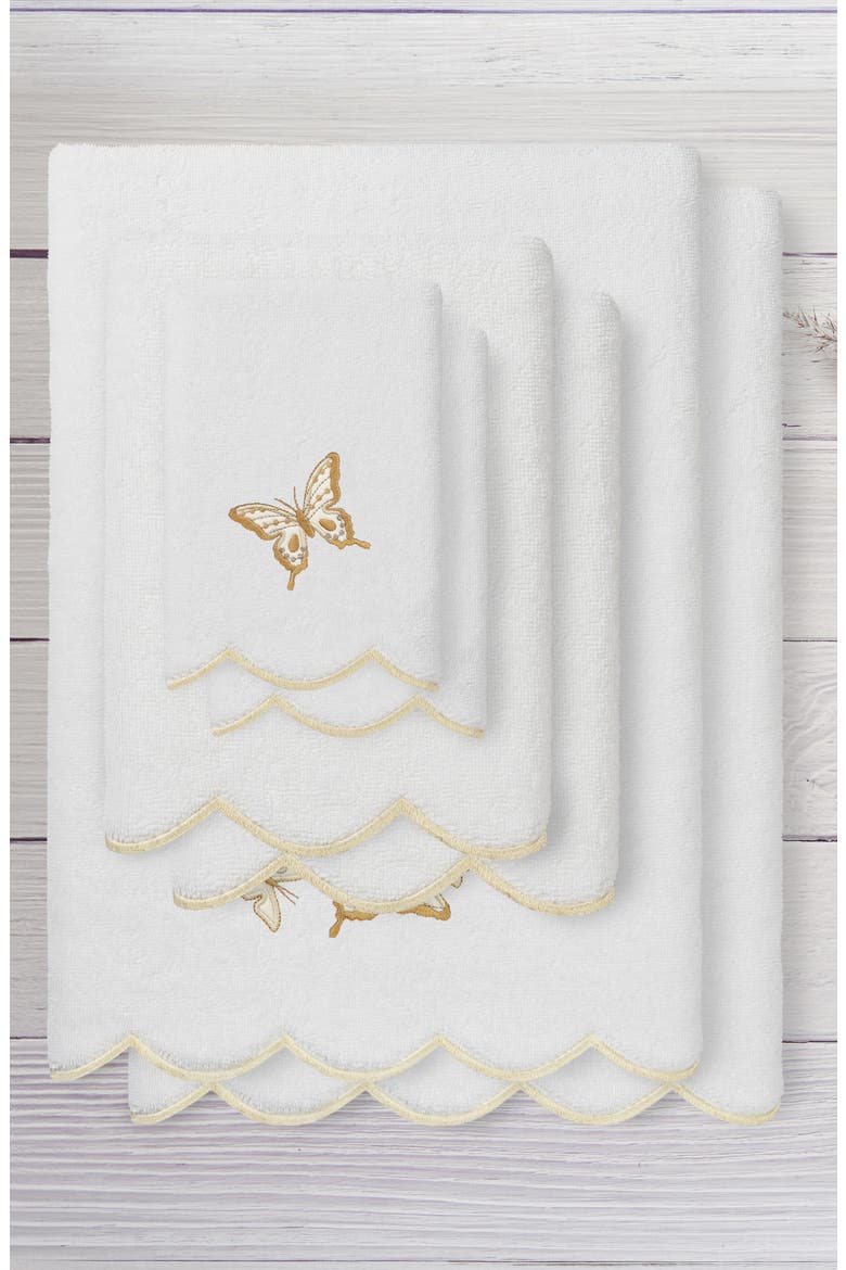 6-Piece Brittney Embroidered Turkish Cotton Towel Set, Alternate, color, WHITE/ BEIGE