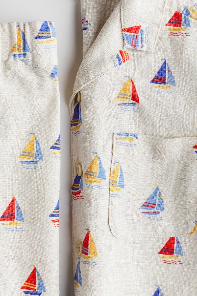 2-piece Linen Set, Alternate, color, Light beige/sailboats