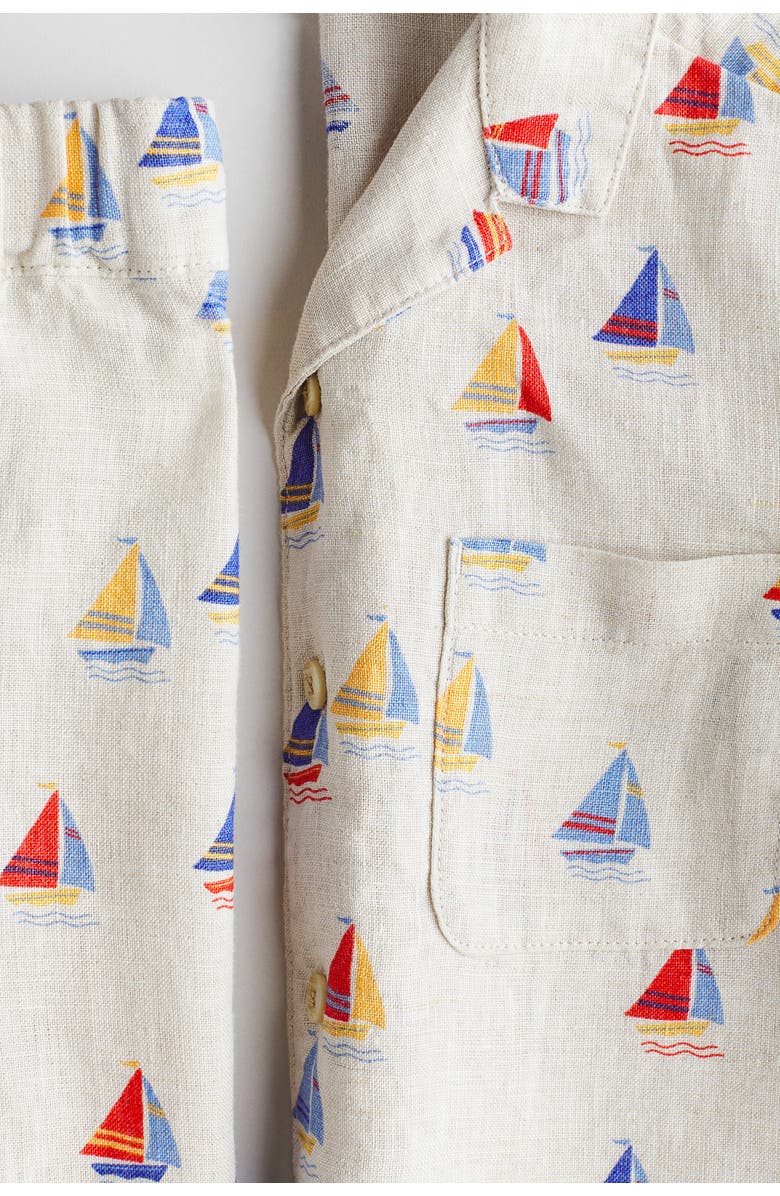 H&M 2-piece Linen Set, Alternate, color, Light Beige/Sailboats