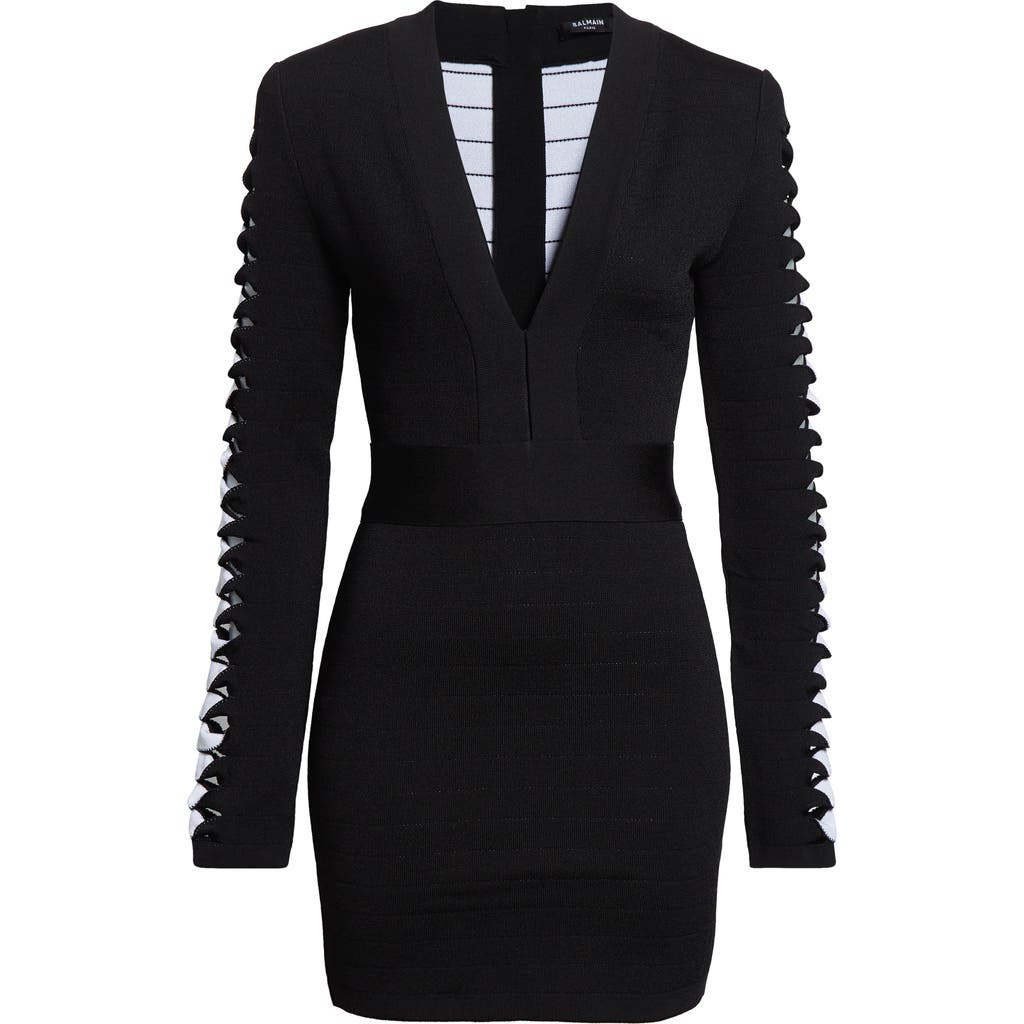 Balmain V-neckline Dress With Fitted Waist And Sleeves In Black