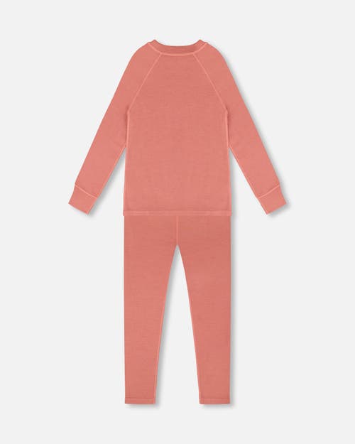Deux Par Deux Merino Wool Base Layer Set In Pink