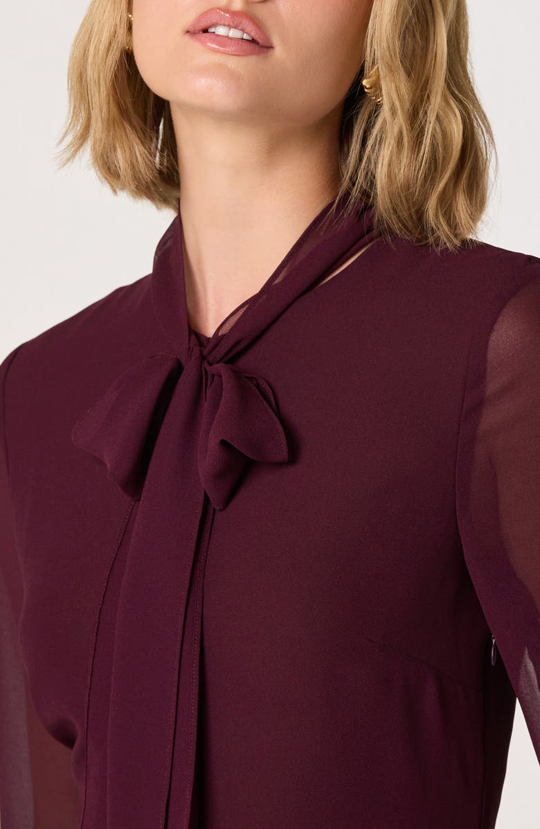 ASTR the Label Tie Neck Long Sleeve Dress, Alternate, color, Raisin