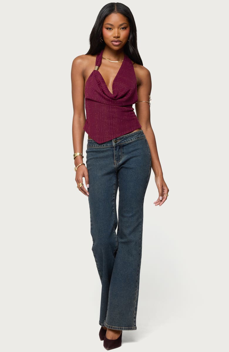 EDIKTED Mimi Textured Mesh Asymmetric Sleeveless Top, Alternate, color, Burgundy