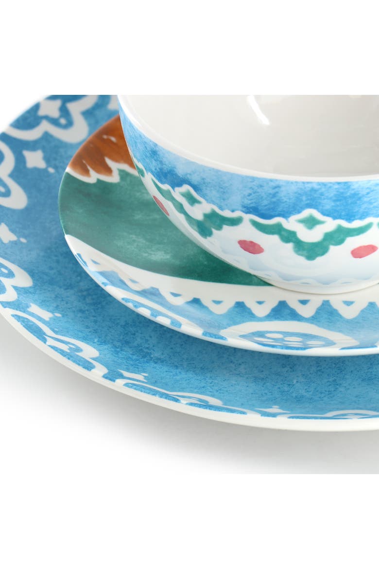 Savory Saffron 18 piece Round Fine Ceramic Dinnerware Set, Alternate, color, Golden Blue