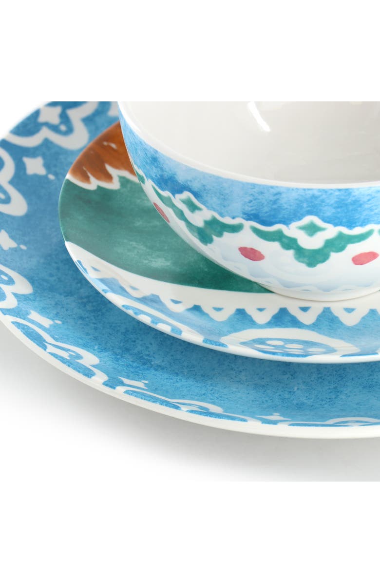 Spice By Tia Mowry Savory Saffron 18 piece Round Fine Ceramic Dinnerware Set, Alternate, color, Golden Blue