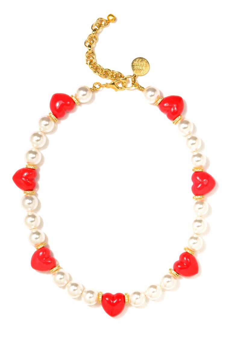 Heart to Heart Pearl Necklace, Main, color, White
