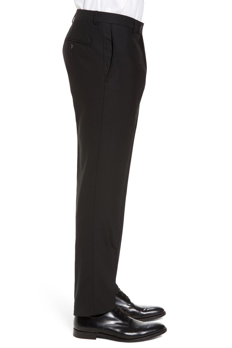 Jefferson Trim Fit Flat Front Wool Dress Pants, Alternate, color, BLACK