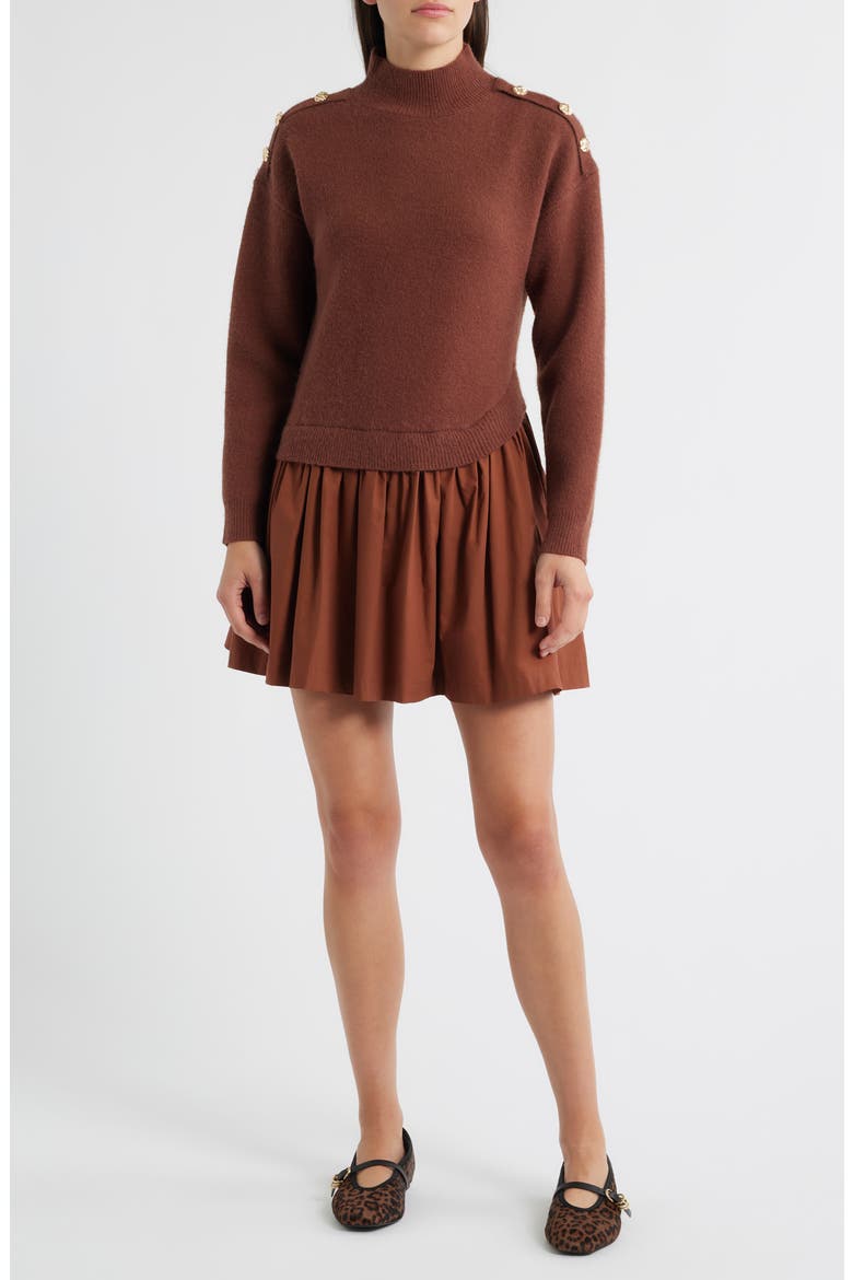 Chunky Long Sleeve Twofer Sweater Dress, Main, color, BROWN