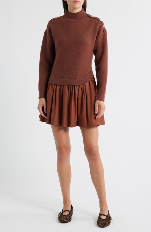 Zoe And Claire Chunky Long Sleeve Twofer Sweater Dress In Brown