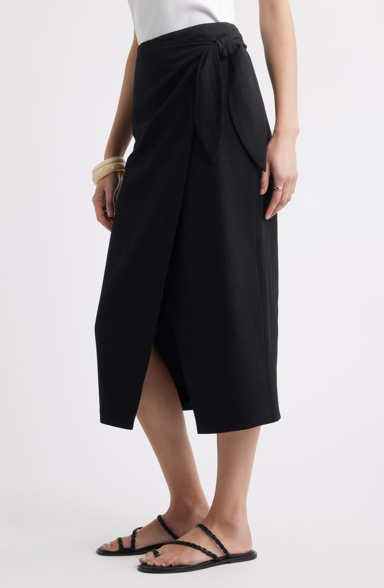 Nordstrom Midi Wrap Skirt, Alternate, color, Black