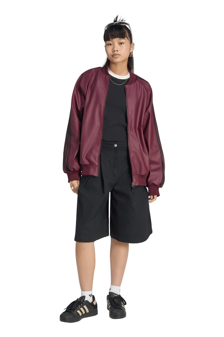 SST Faux Leather Track Jacket, Alternate, color, MAROON/ BLACK/ FOOTBALL GOLD