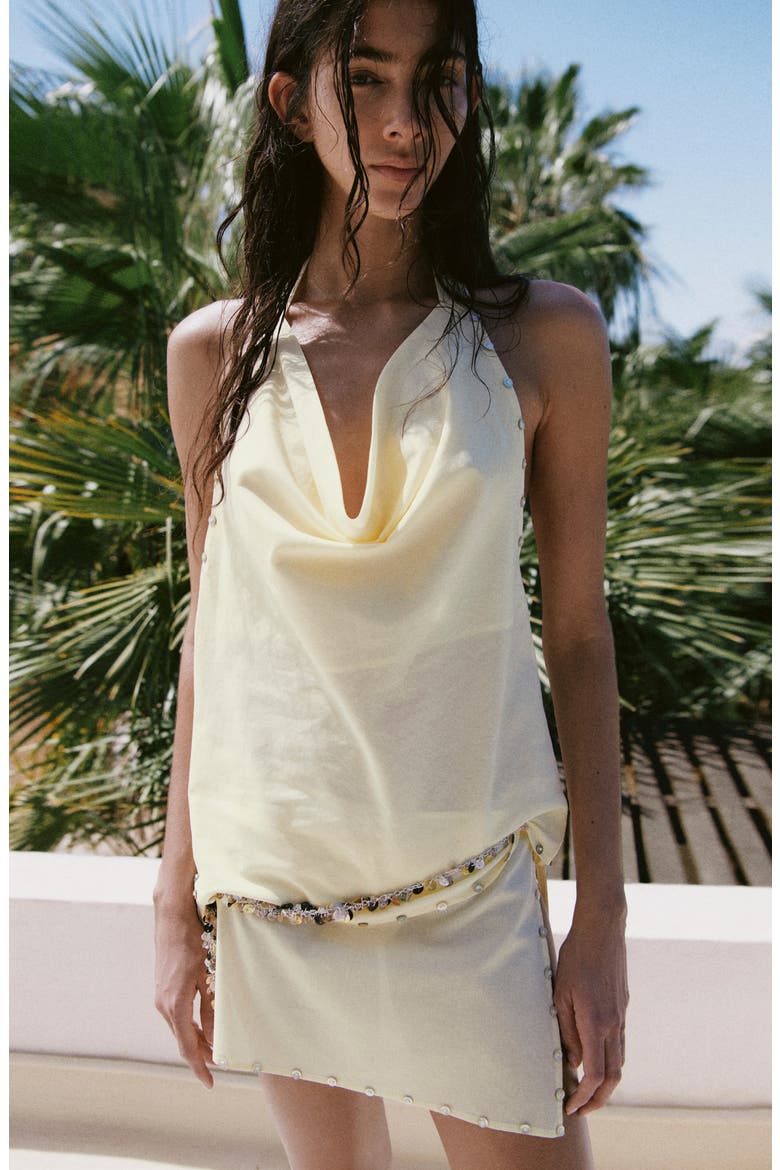 Button Trim Halter Cotton Top, Alternate, color, PASTEL YELLOW