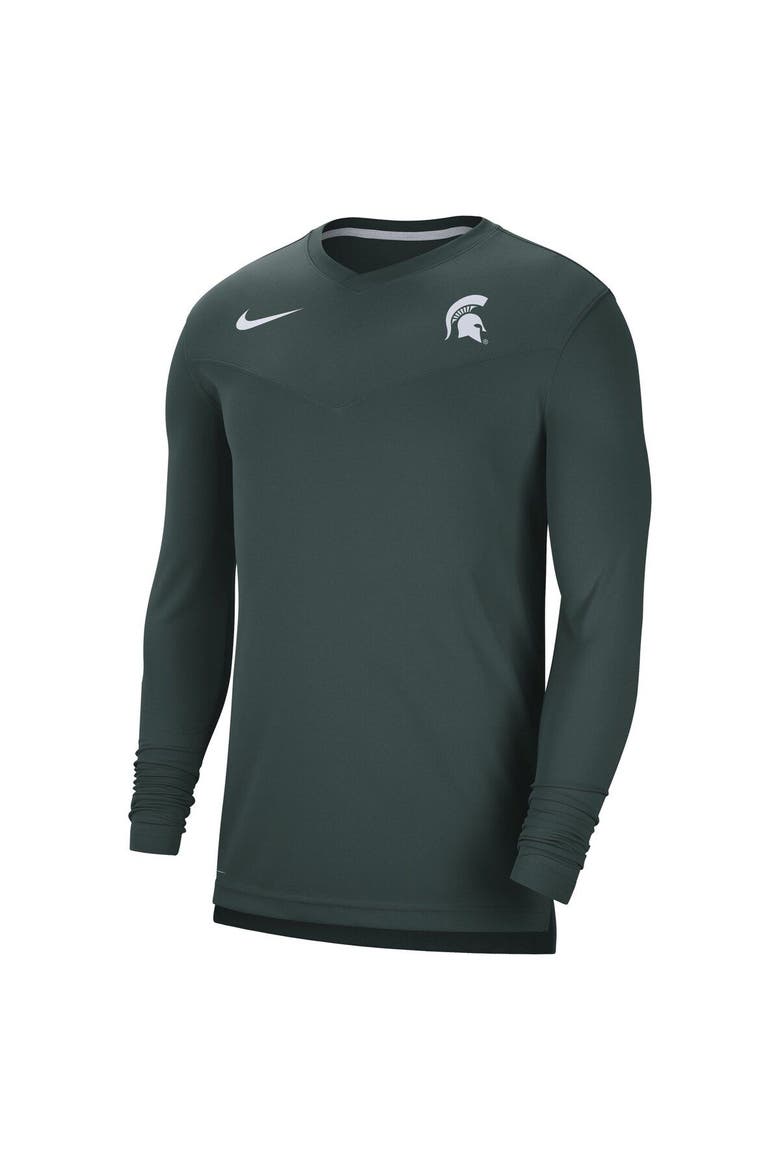 Men's Nike Green Michigan State Spartans 2022 Coach Performance Long Sleeve V-Neck T-Shirt, Alternate, color, Green