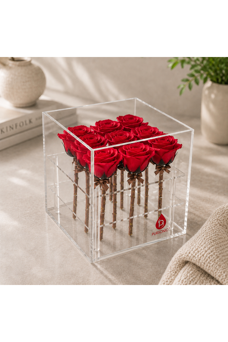 9 Preserved Roses in Acrylic Box, Alternate, color, Red