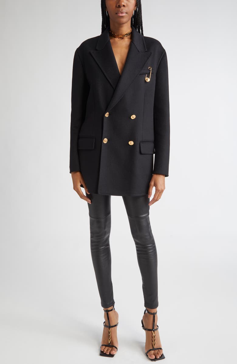 Versace Stretch Plongé Leather Leggings, Alternate, color, Black