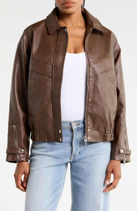 Faux Leather Long Bomber Jacket