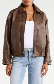 BLANKNYC Faux Leather Long Bomber Jacket