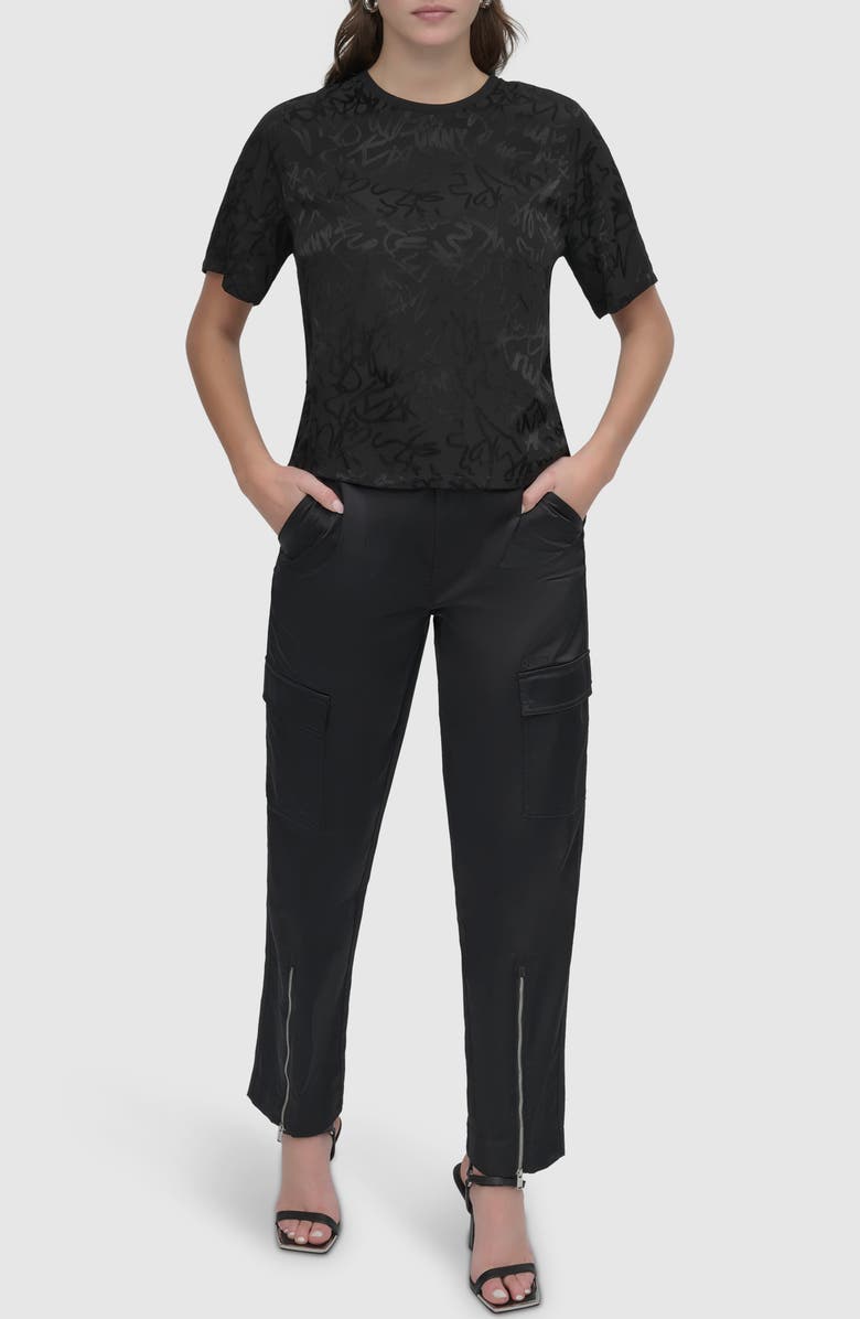 DKNY Scribble Logo Jacquard Top, Alternate, color, Black