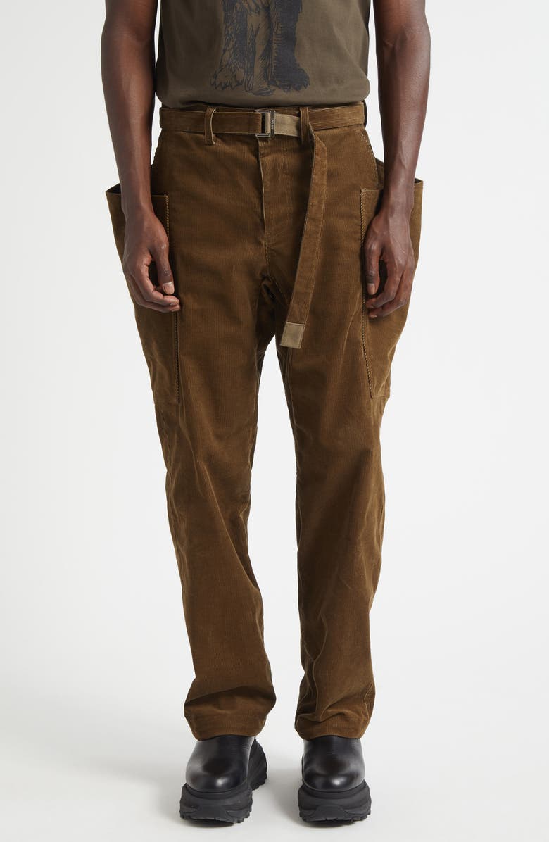 Sacai Corduroy Belted Pants, Main, color, Khaki