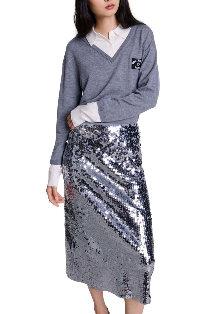 maje Knit skirt with sequins, Main, color,