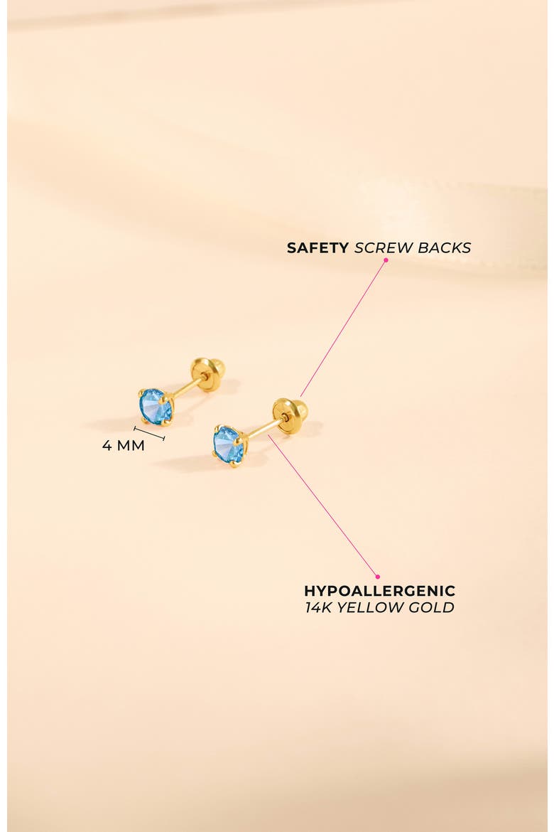 14k Pronged Simulated Birthstone Earrings, Alternate, color, December