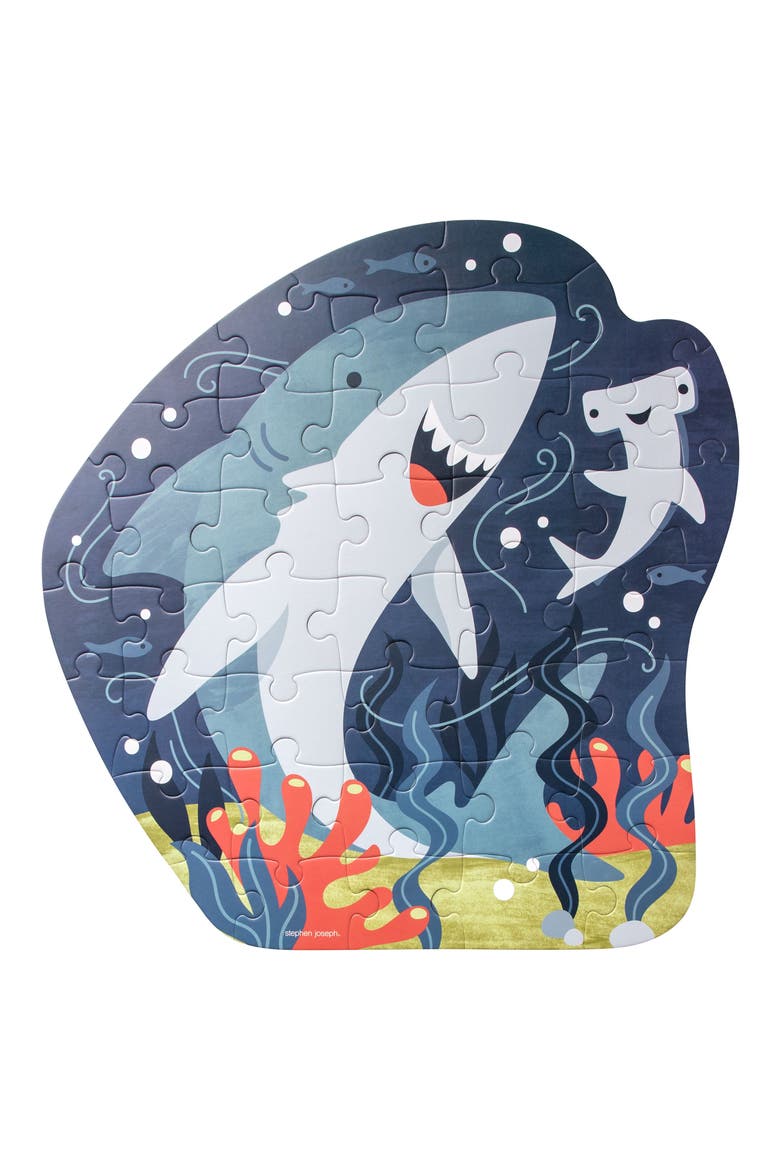 Kids' Shark Shaped Jigsaw Puzzle, Main, color, BLUE