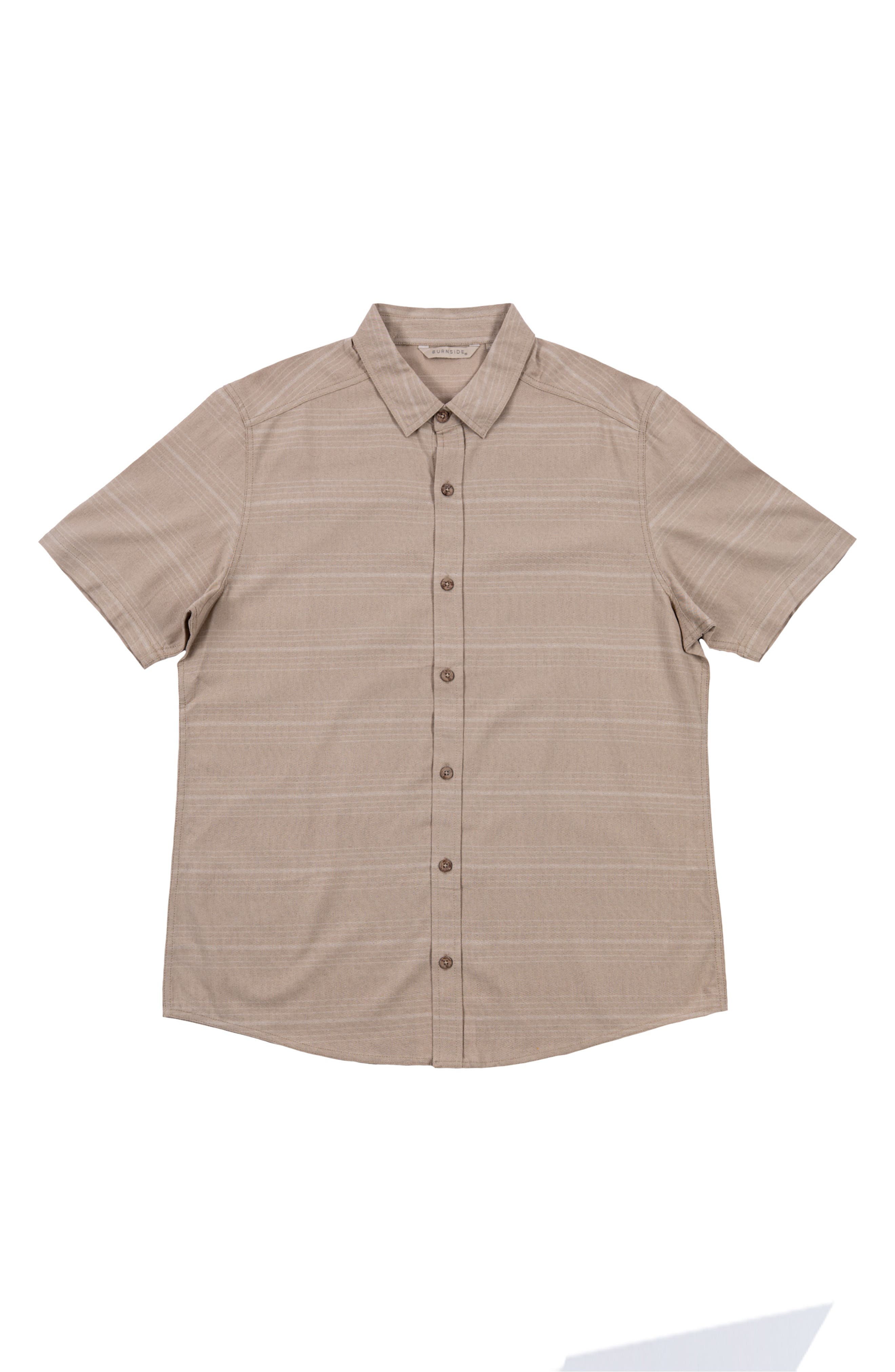 BURNSIDE Stripe Linen & Cotton Blend Short Sleeve Button-Up Shirt