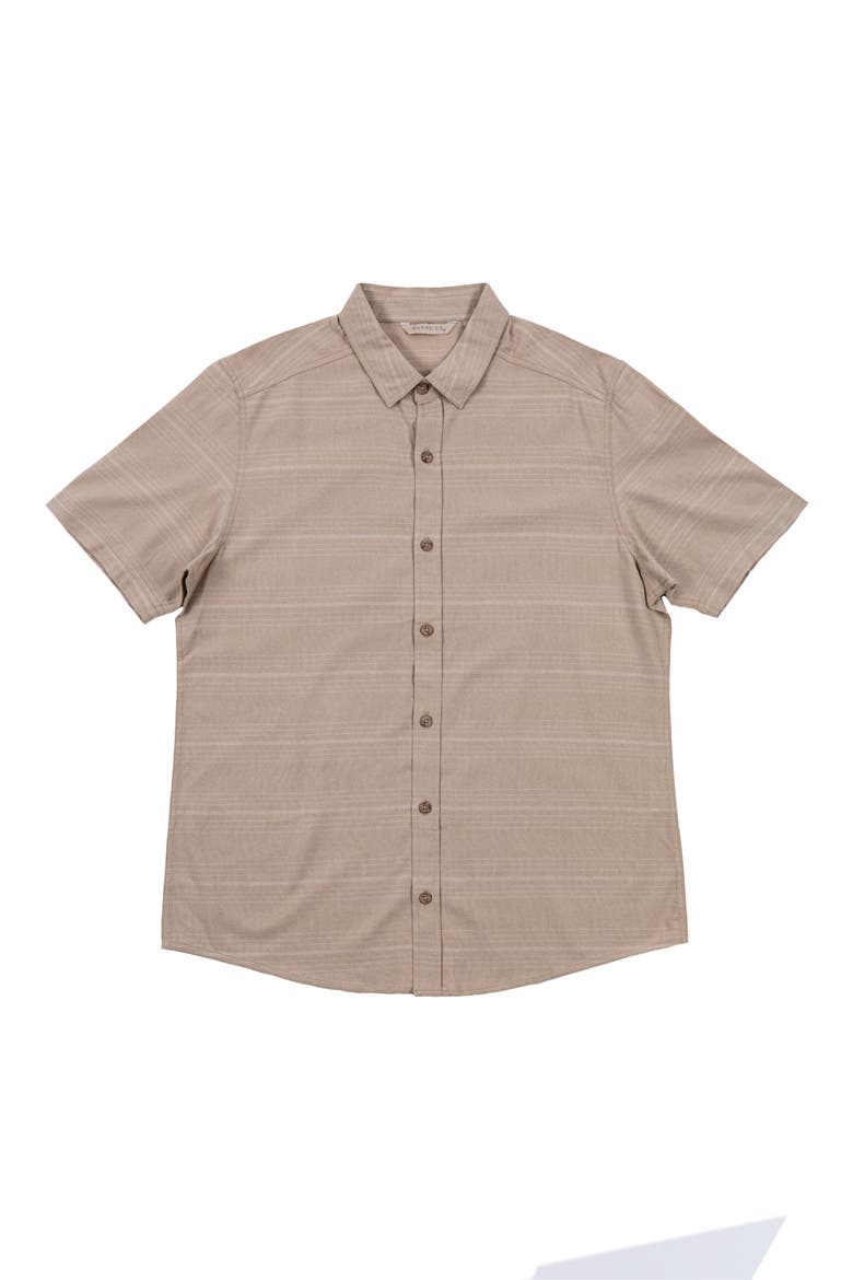 Stripe Linen & Cotton Blend Short Sleeve Button-Up Shirt, Main, color, SAFARI