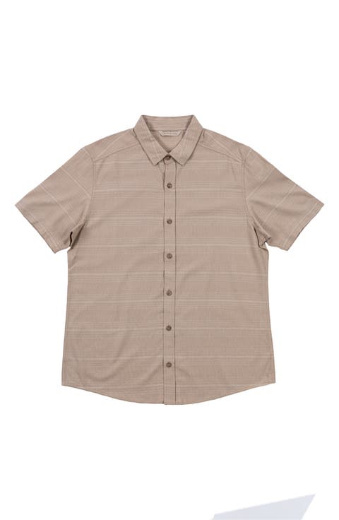 Stripe Linen & Cotton Blend Short Sleeve Button-Up Shirt