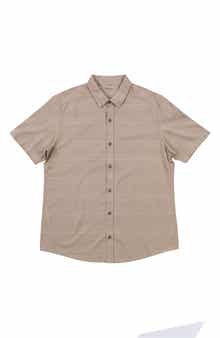 BURNSIDE Stripe Linen & Cotton Blend Short Sleeve Button-Up Shirt
