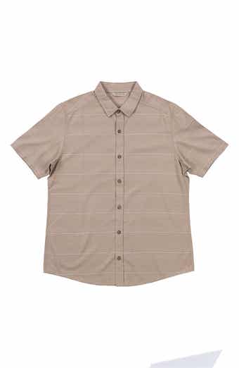 Stripe Linen & Cotton Blend Short Sleeve Button-Up Shirt