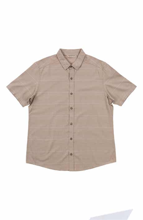 BURNSIDE Stripe Linen & Cotton Blend Short Sleeve Button-Up Shirt