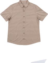 BURNSIDE Stripe Linen & Cotton Blend Short Sleeve Button-Up Shirt