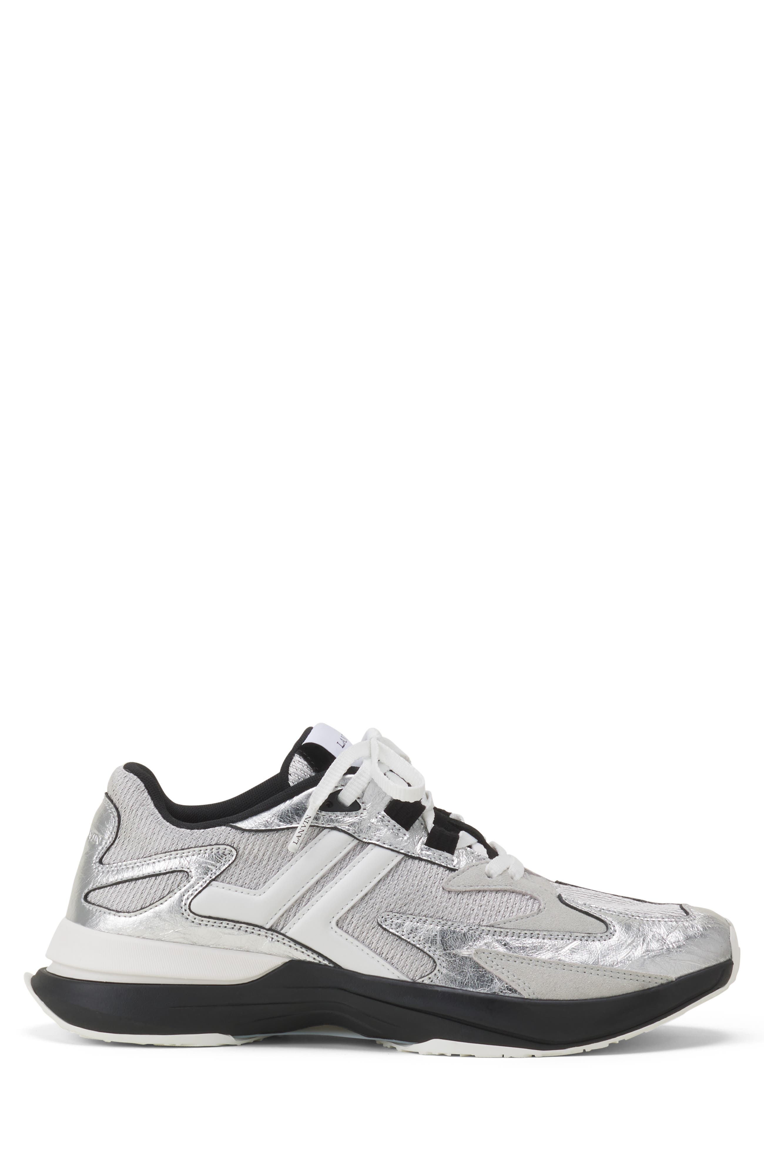 Lanvin Jla Sneakers In Crinkled Metallic Leather, Main, color, Silver