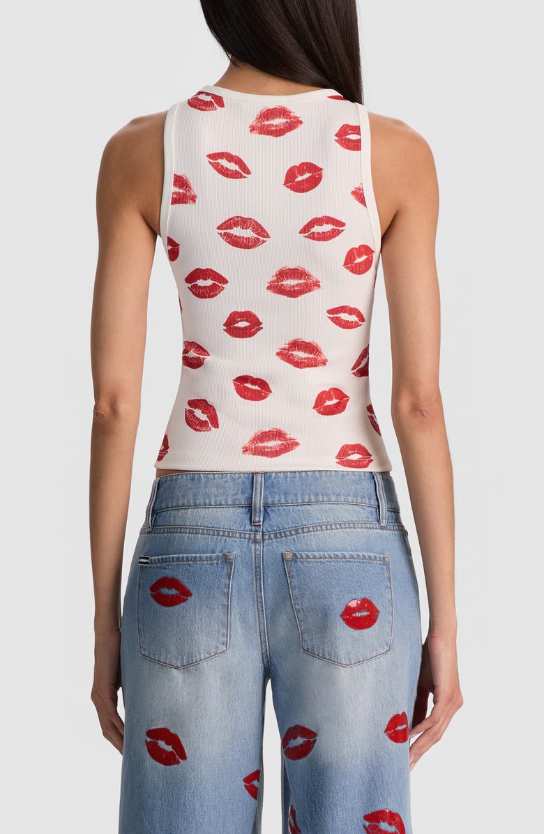 Alice + Olivia Allen Print Rib Tank Top, Alternate, color, Lips