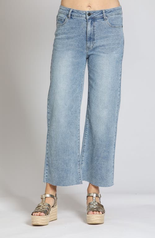 Apny Crop Raw Hem Wide Leg Jeans In Light Indigo