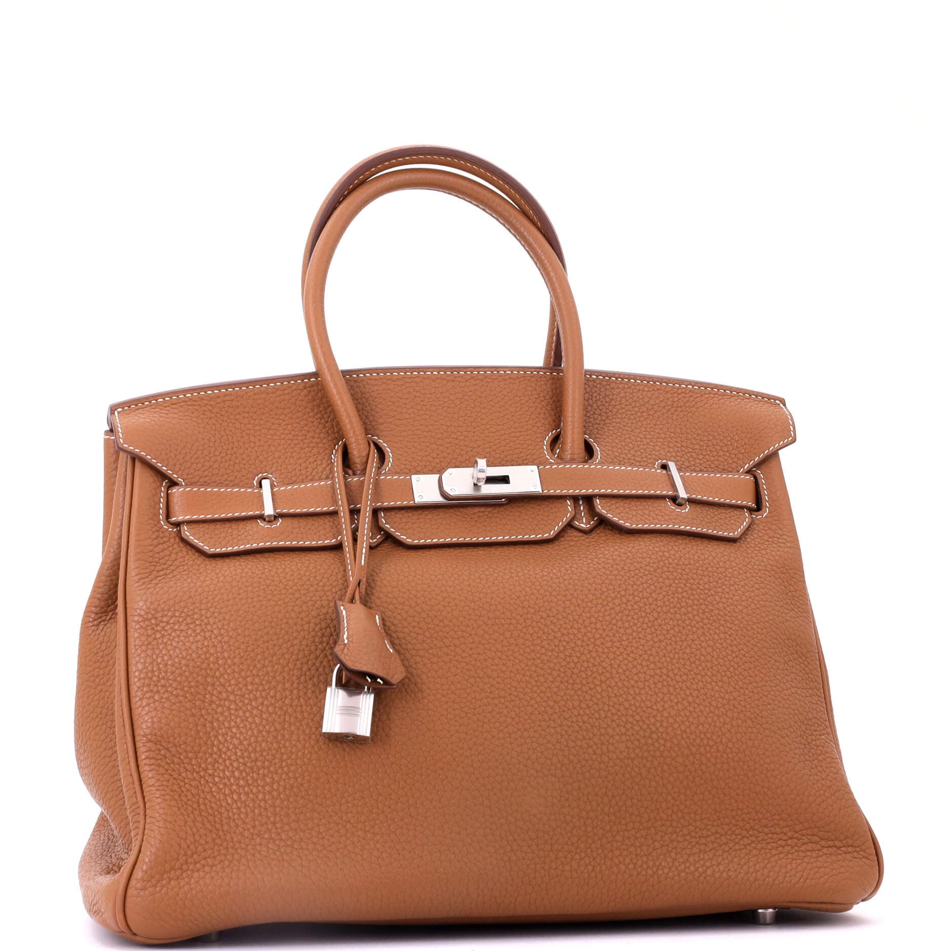 Pre-Owned Hermes Birkin Handbag Brown Clemence with Palladium Hardware 35, Alternate, color, Gold