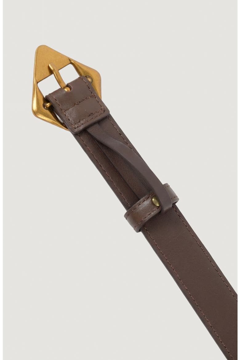 Leather Belt with Geometric Buckle, Alternate, color, Brown