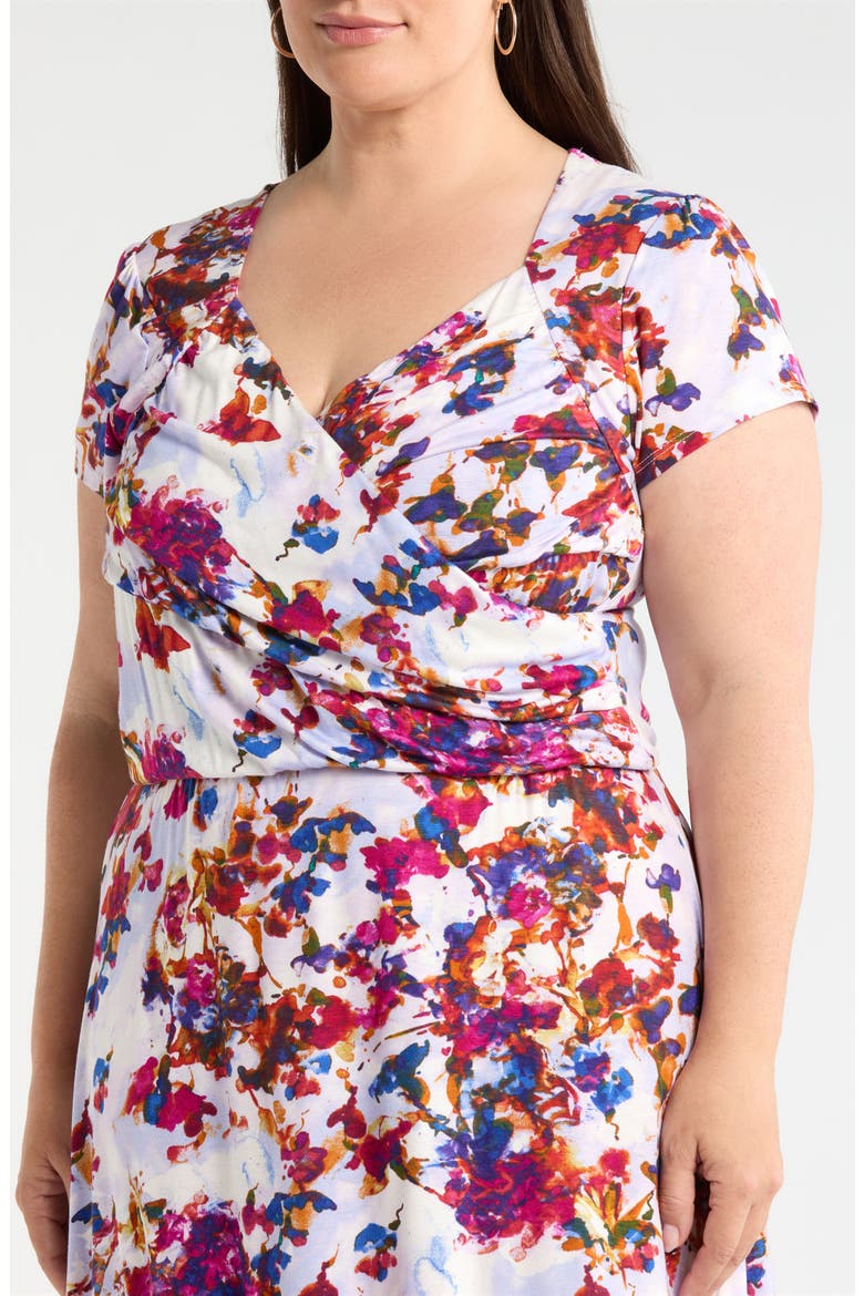 Print Faux Wrap Dress, Alternate, color, FUCHSIA/ VIOLET