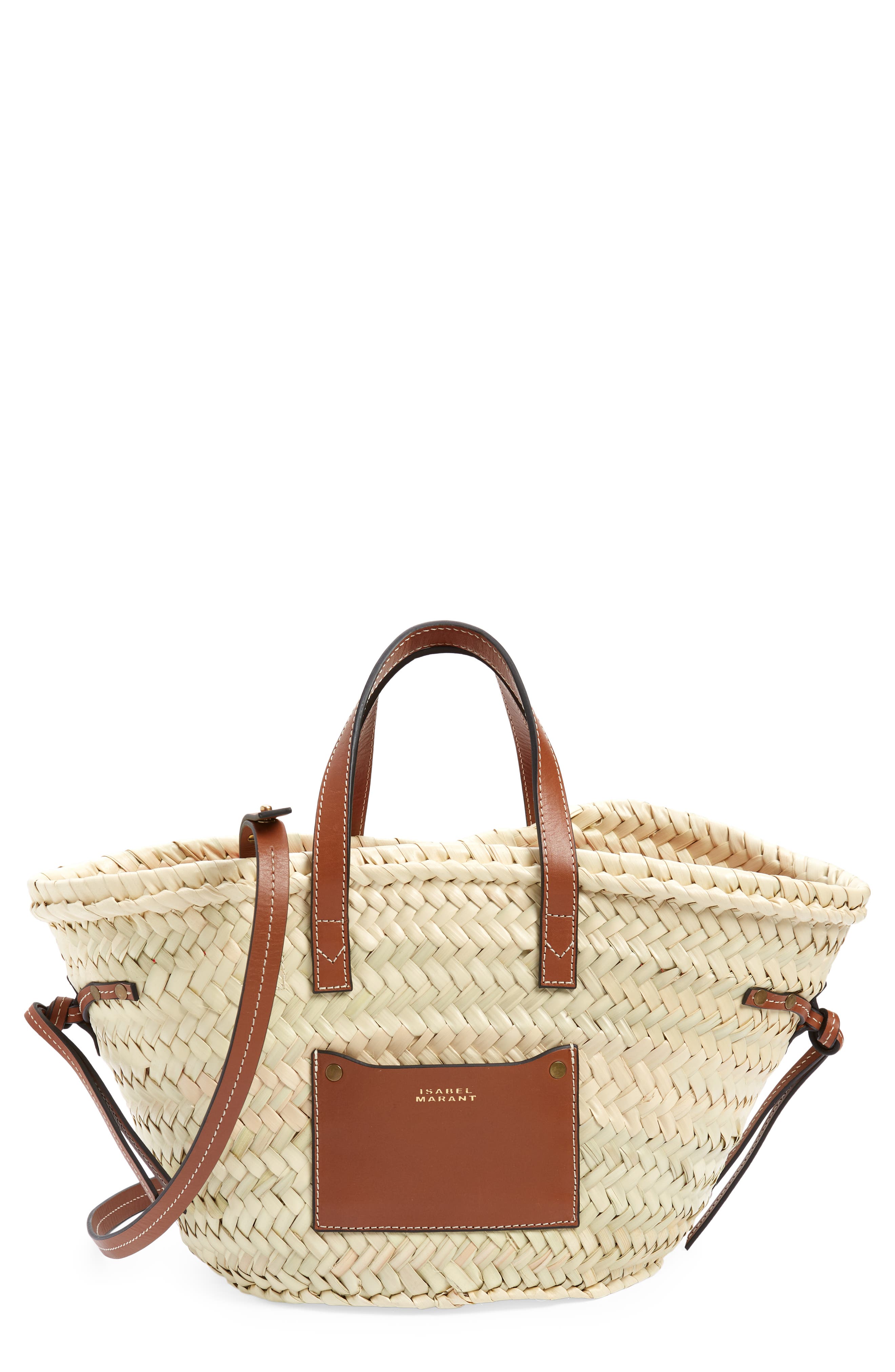 Mini Cadix Woven Straw Tote, Main, color, NATURAL/ COGNAC