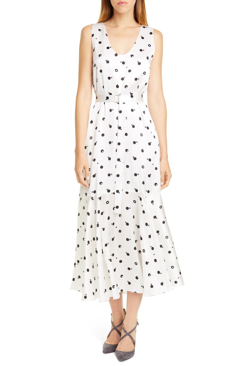 Rosetta Getty Bauhaus Dot Print Silk Charmeuse Midi Dress, Main, color,