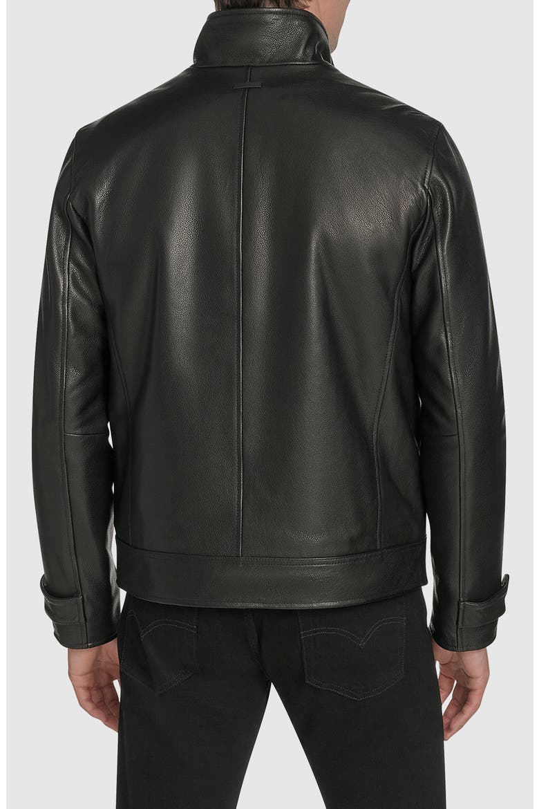 Stand Collar Leather Jacket, Alternate, color, BLACK