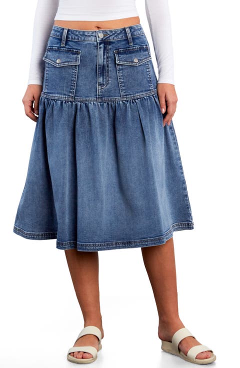 Petal Flounce Denim Midi Skirt
